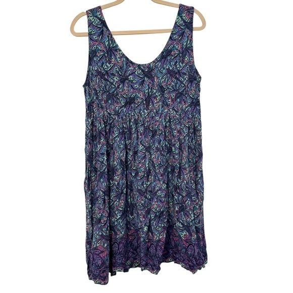 Hawaiian Blue and Purple Sleeveless Scoop Neck Mini Sundress - Picture 1 of 4